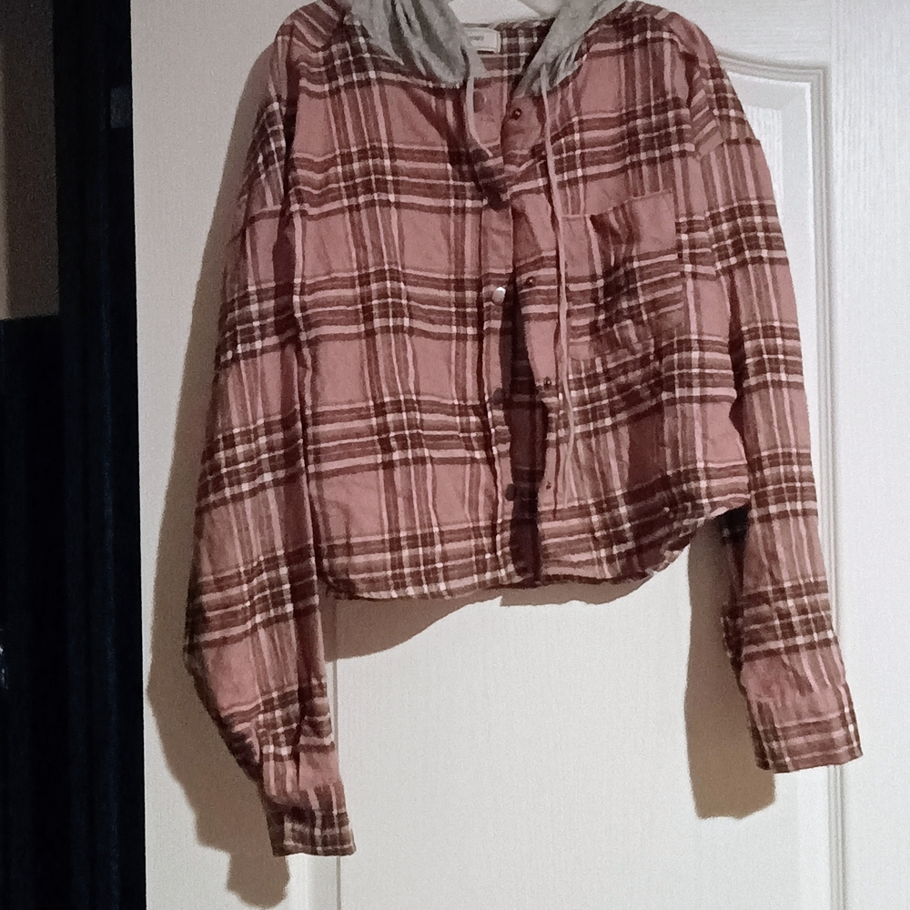 Plaid Hooded Jacket in Pink and Gray